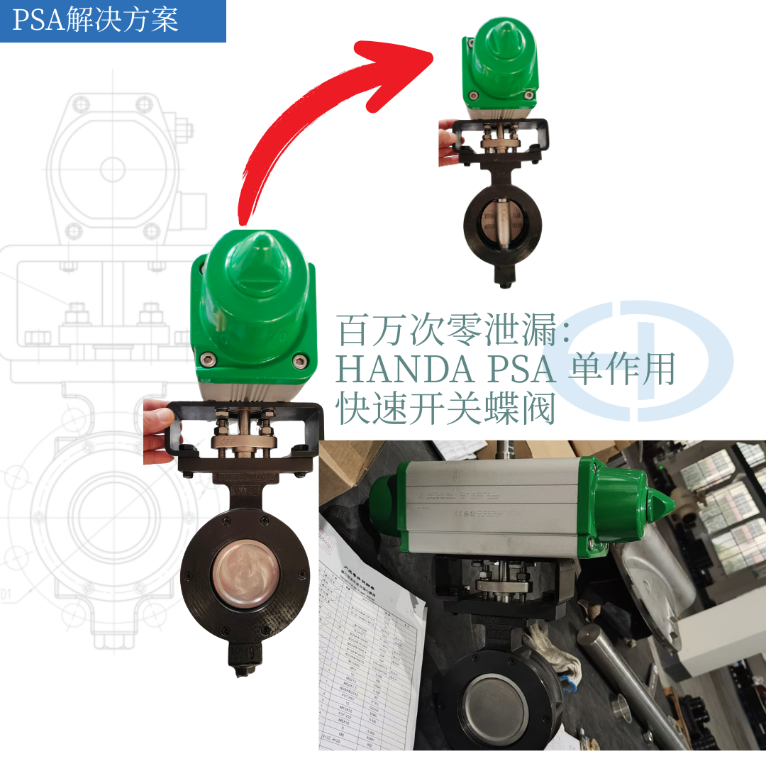 翰达PSA制氮专用高性能双偏心蝶阀搭配意大利单作用气缸百万次开关零泄漏